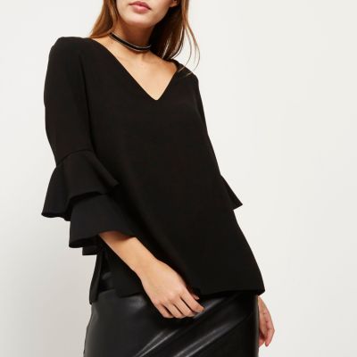 Black double bell sleeve top